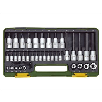 Steckschlüsselsatz "HEX" + "TX", 1/2" + 1/4", 42-tlg.