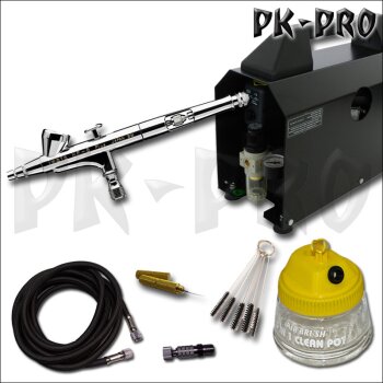 IWATA High Performance HP-B Plus (0,2mm) (H 2001) + WERTHER Compressor SIL AIR 20 A schwarz Starter Set