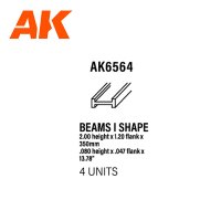 BEAMS I SHAPE 2.0 x 1.2 x 350mm (4 pcs) STYRENE