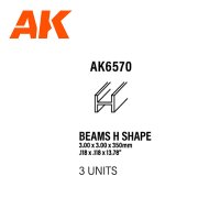 BEAMS H SHAPE 3.0 x 3.0 x 350 mm (3 pcs) STYRENE