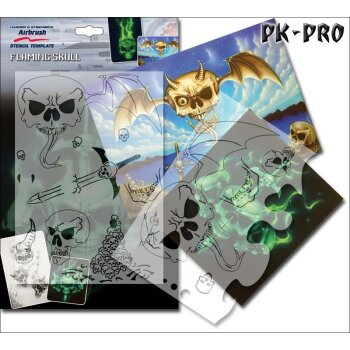 H&S-Schablone "Flaming Scull", Set 6 Schablonen, ca. A4, lösemittelbeständig-[410136]