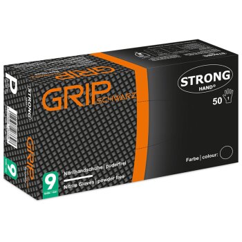 Grip Black Stronghand Gloves Nitrile, Black, Powder-free, Diamond Pattern, EN ISO 374, Cat. 3 - Size 10 (XL)