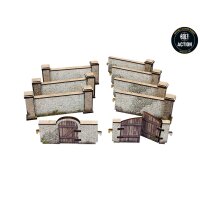 WW2 Normandy Stone Wall w. Gate (high) PREPAINTED [28mm/1:56]