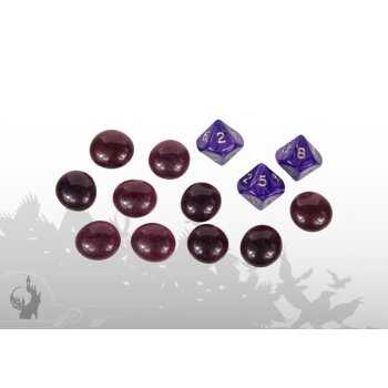 Würfel (3xW10) und Gemmen (10x) (Lila)