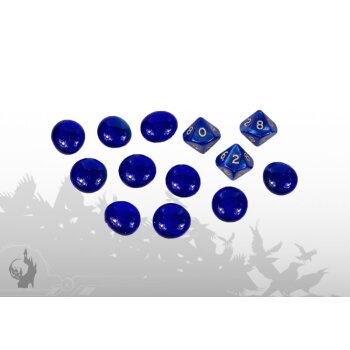 Würfel (3xW10) und Gemmen (10x) (Blau)