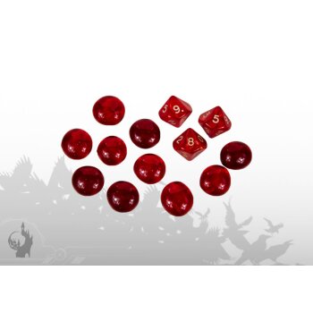 Würfel (3xW10) und Gemmen (10x) (Rot)