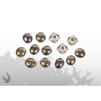 Würfel (3xW10) und Gemmen (10x) (Weiß)