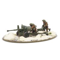 6 pdr anti-tank gun with British infantry (winter) crew