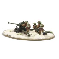 6 pdr anti-tank gun with British infantry (winter) crew